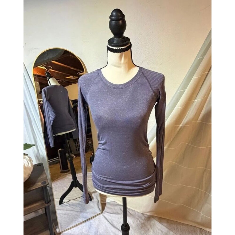 Lululemon Swift Stride Long Sleeve Top Size 4 Grey Purple Thumbholes Run